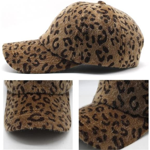 Faux Fur Baseball Cap, Warm Leopard Fleece Baseball Hats, Plush Winter Hip-Hop main image 7
